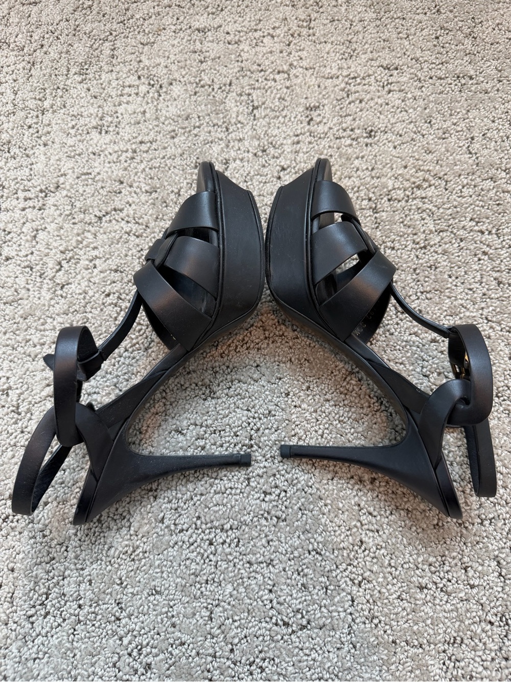 Authentic YSL Saint Laurent Black Leather T-Strap Tribute Platform Heels Sz 38.5 - Picture 2 of 8